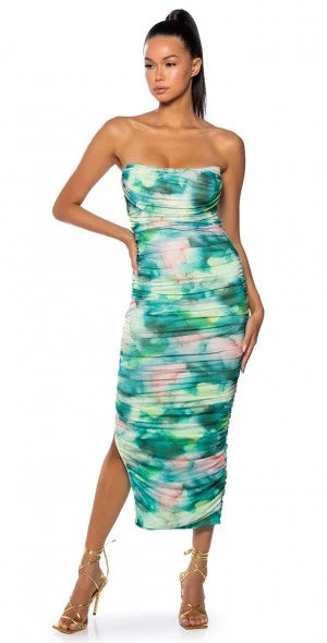 Callie Strapless Mesh Midi Dress