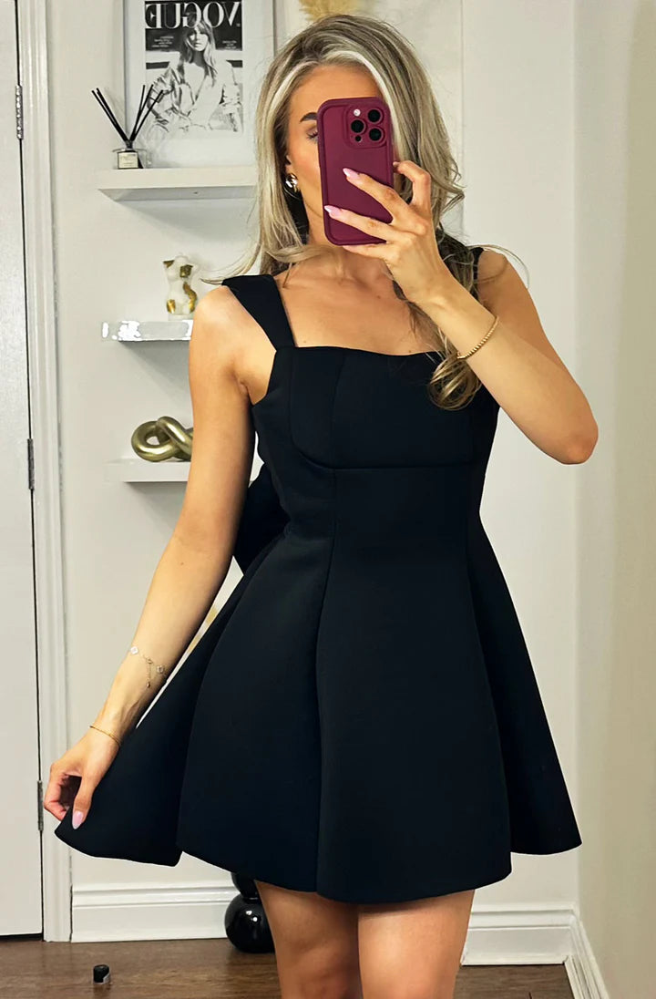 Tisha Bow Scuba Dress - Black