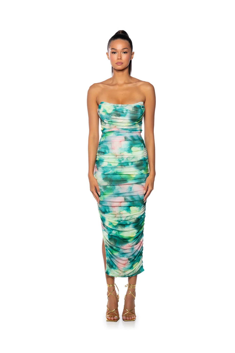 Callie Strapless Mesh Midi Dress