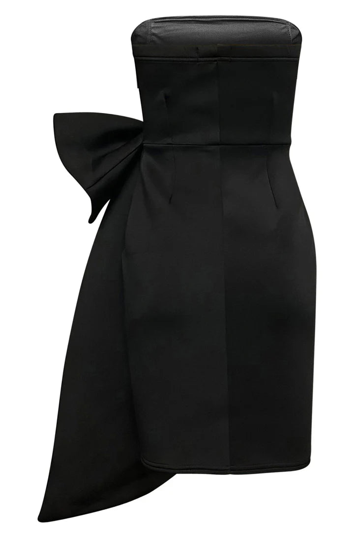 Catie Bandeau Bow Scuba Dress - black