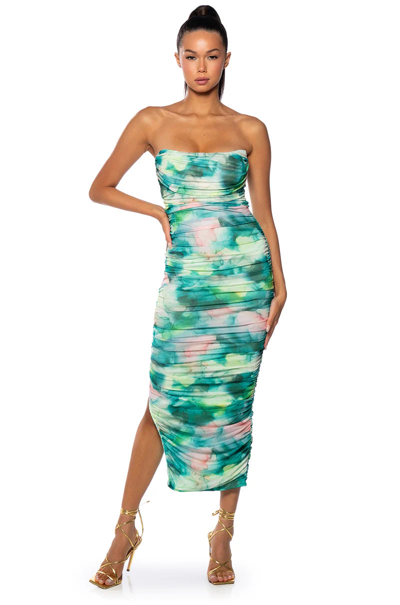 Callie Strapless Mesh Midi Dress