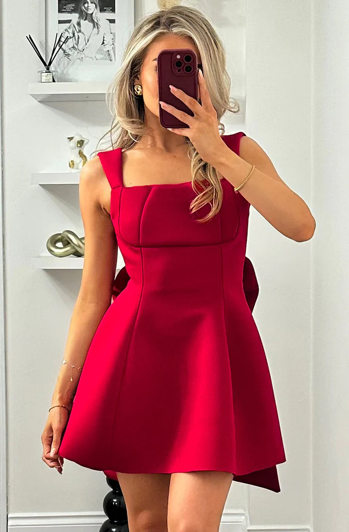 Tisha Bow Scuba Dress - Red