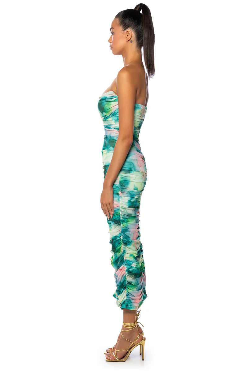 Callie Strapless Mesh Midi Dress
