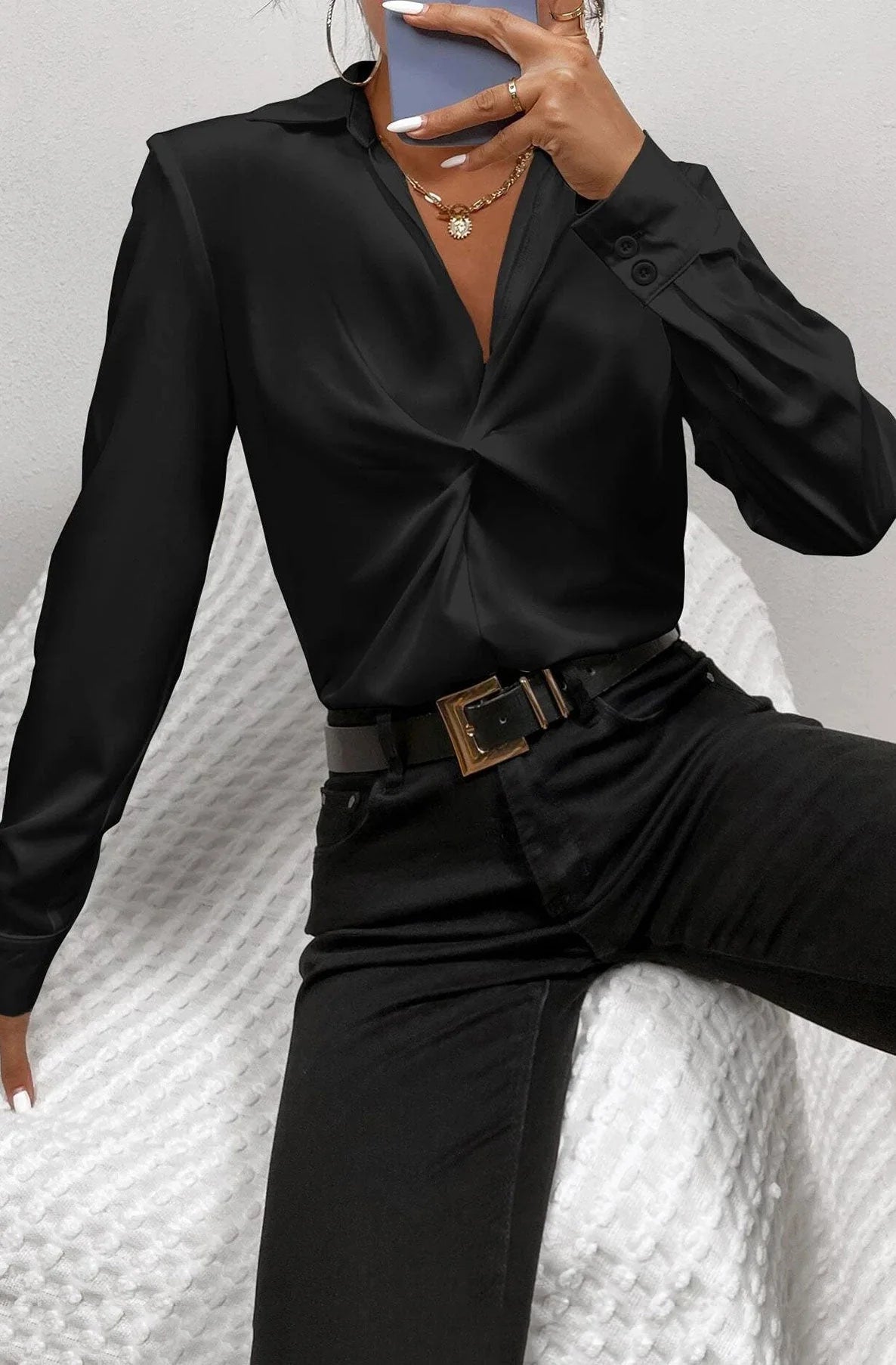 Raya Front Twisted Knot Blouse