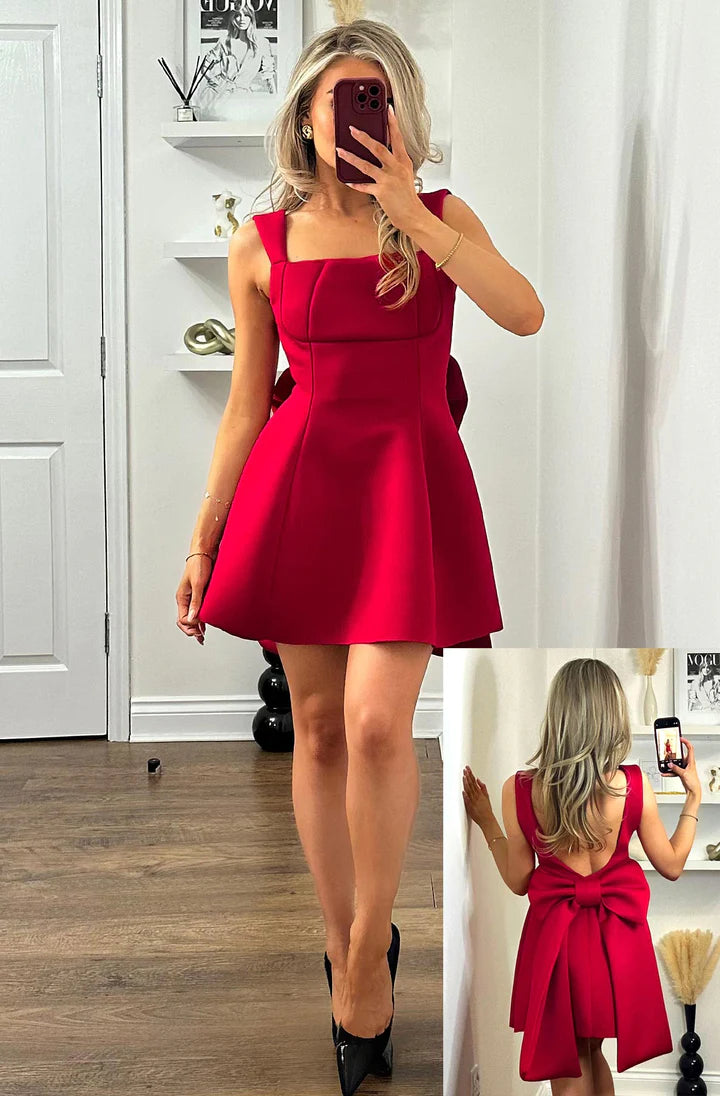 Tisha Bow Scuba Dress - Red