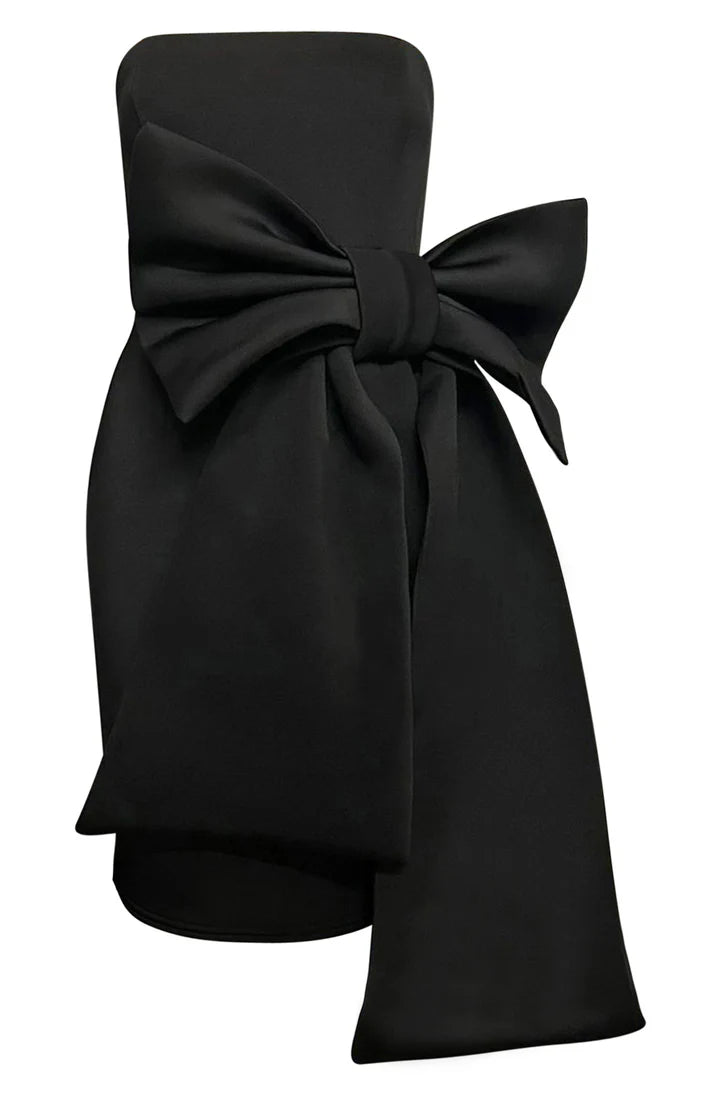 Catie Bandeau Bow Scuba Dress - black