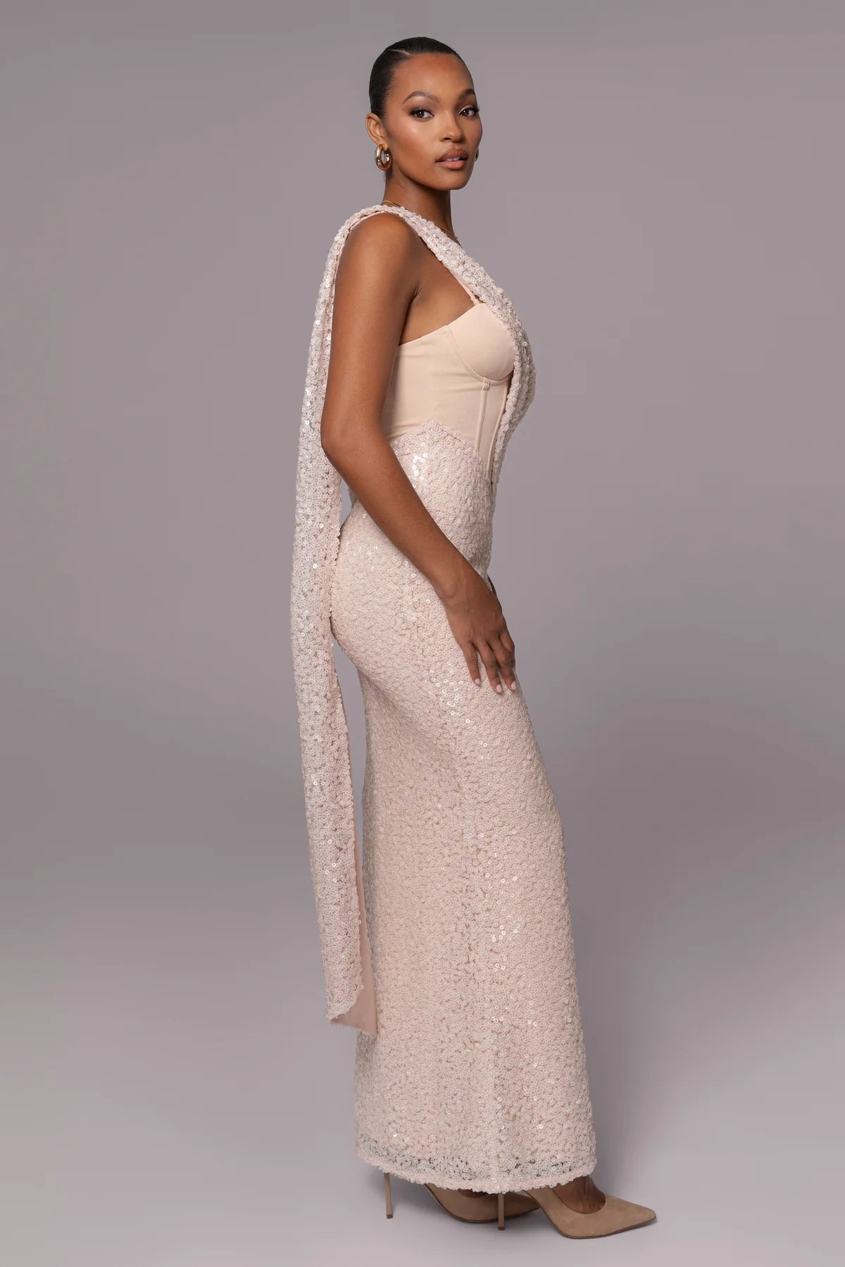 Amani Draped Sequin Maxi Dress