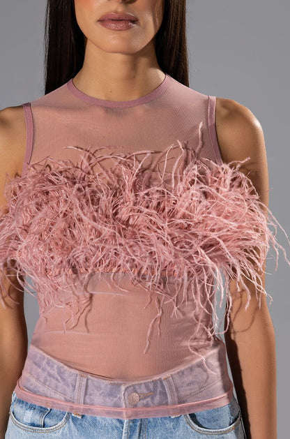 Amy Sleeveless Feather Top