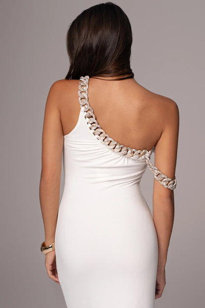 Monette Asymmetric Dress (White)