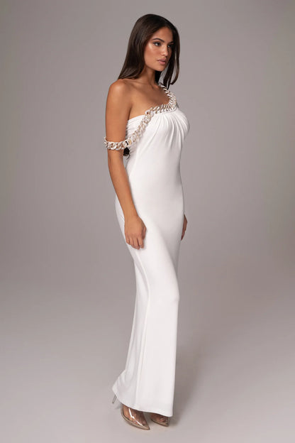 Monette Asymmetric Dress (White)