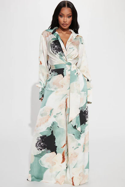 Green Combo Satin Wide-Leg Jumpsuit