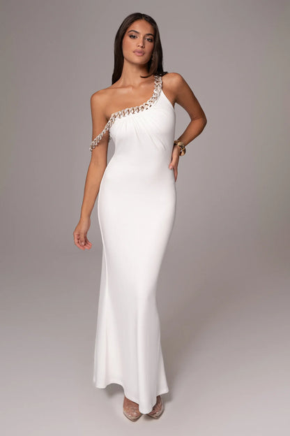 Monette Asymmetric Dress (White)